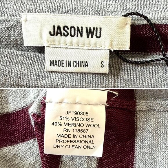 Jason Wu Striped Knit Top Size Small Burgundy Red Gray Long Sleeve NWT Parisian - Picture 6 of 10